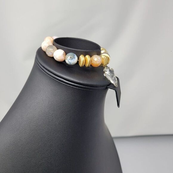 Tourmaline Pastel Beaded Stretch Bracelet Quartz Arrowhead Pendant Healing Gift - Picture 9 of 12